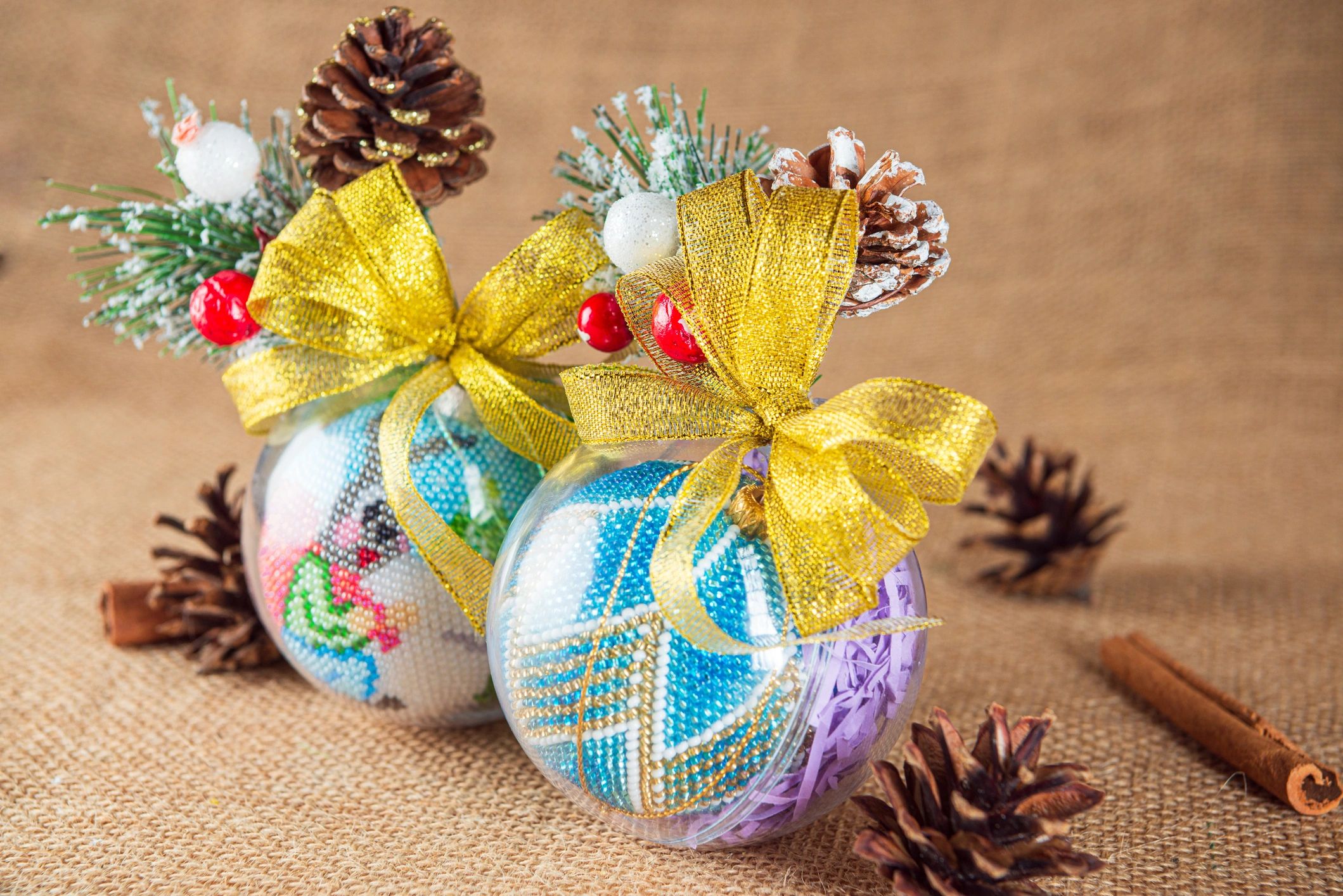 Handmade beaded Christmas globe ornament