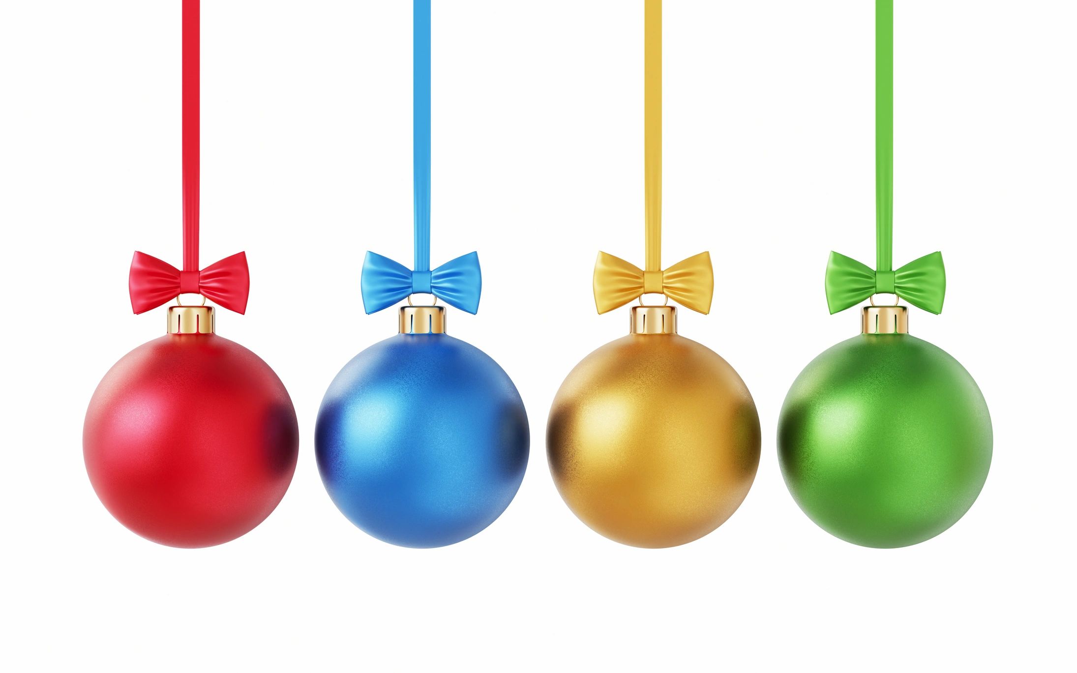 Colorful Christmas balls tied with ribbon
